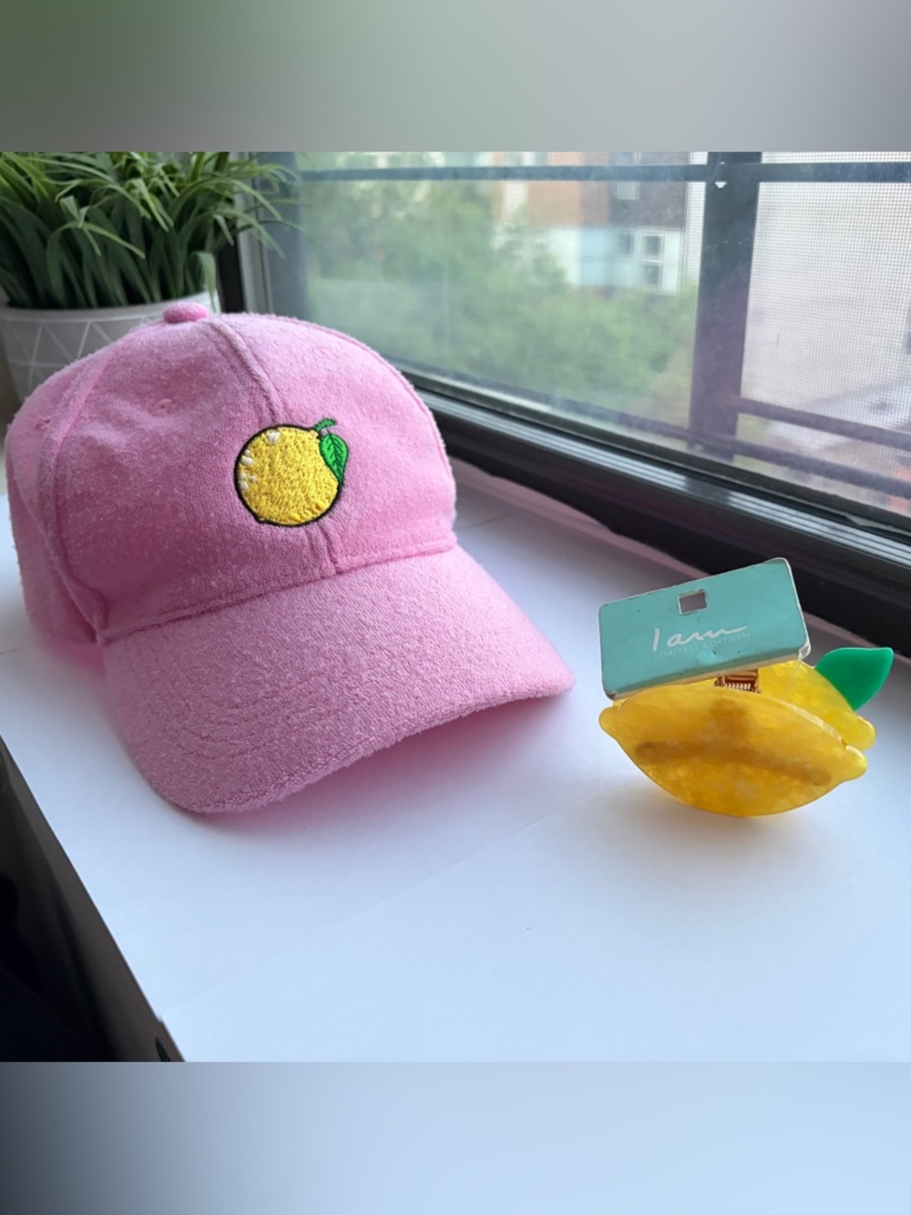 BNWT Lemon Accessories Bundle Pink Terrycloth Baseball Cap and Lemon Hair Clip
